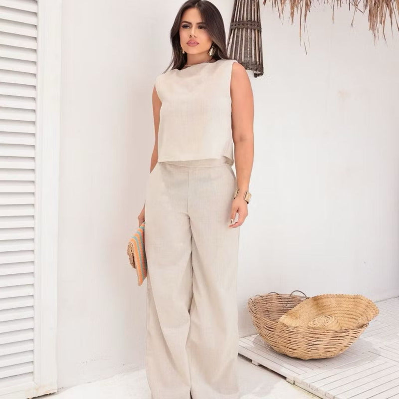 Conjunto Feminino Alfaiataria em Linho – Calça + Blusa Elegante